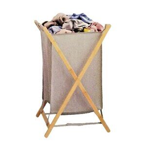 Collapsible Bamboo X-Frame Hamper Slim & Compact for Storage, Stable Open, Bliss